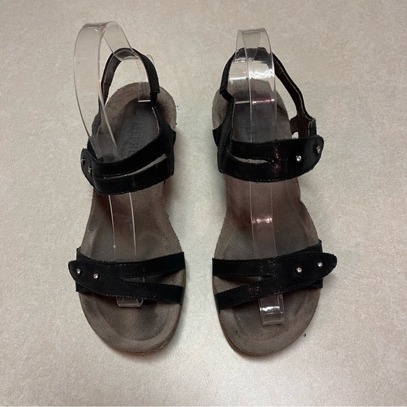 Mephisto cork wedge heel sandals Minoa black size 37 lizard rhinestone - Picture 3 of 9